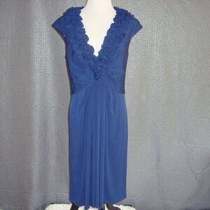 NWOT Maggy London Dress Navy Blue Ruffle V Neck sz.12